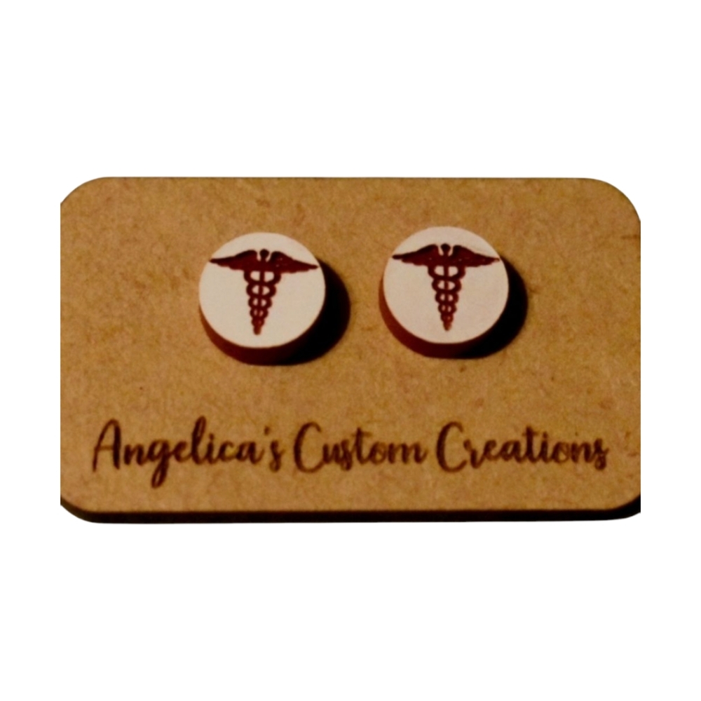 Red Nurse Wood Stud Earrings